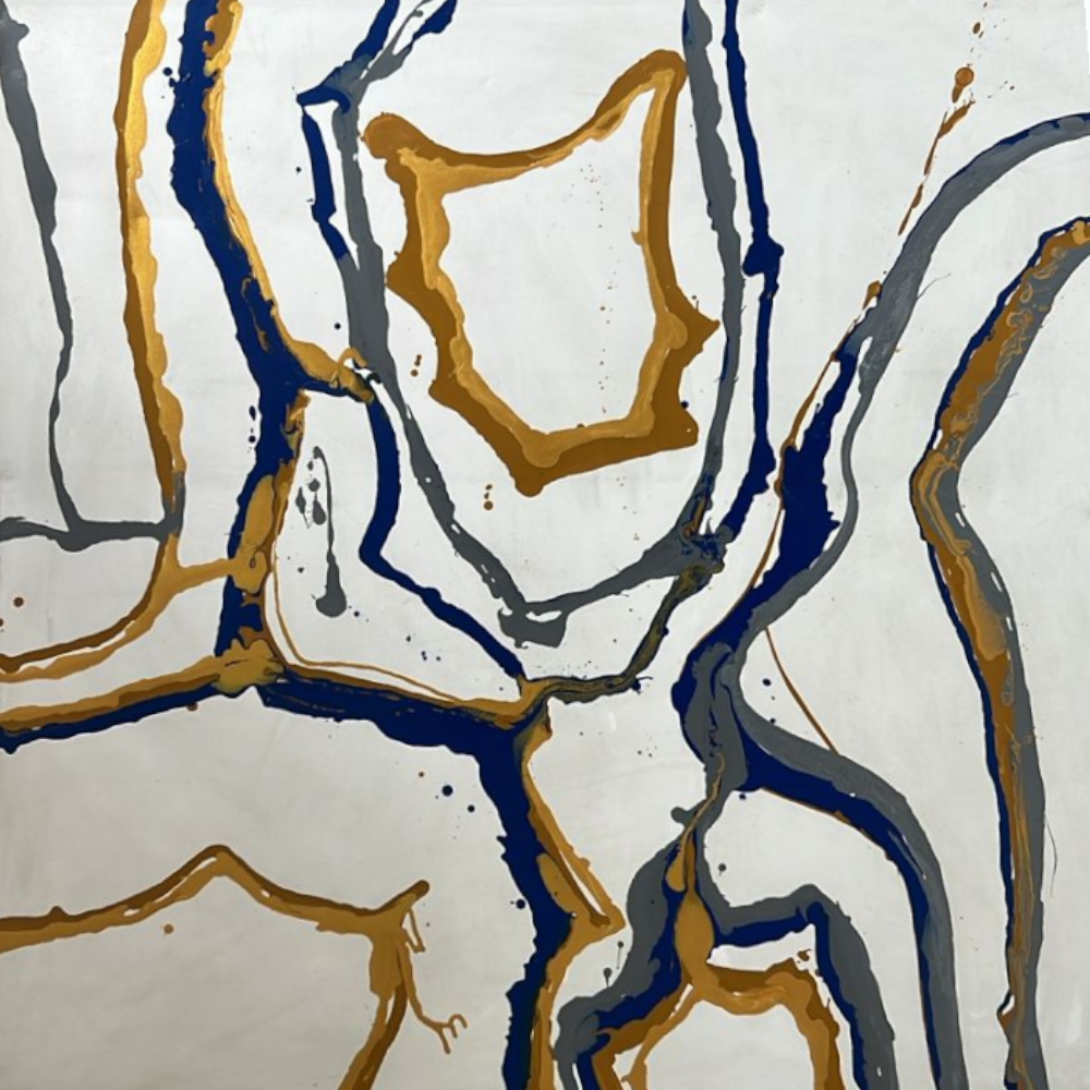 Abstracto blanco, azul y dorado