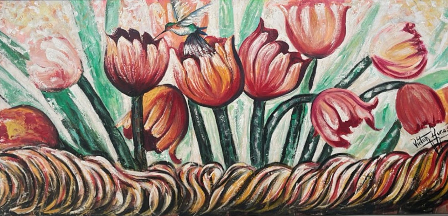 Tulipanes con colibrí