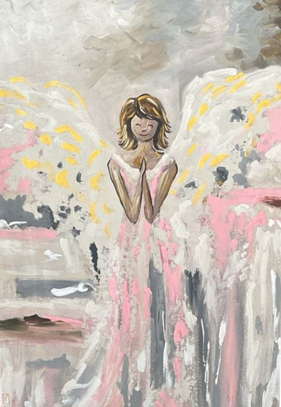 Ángel orante en rosa