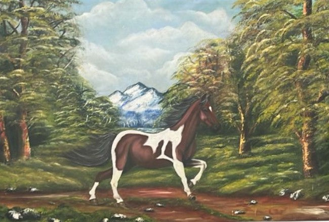 Caballo pinto en el bosque